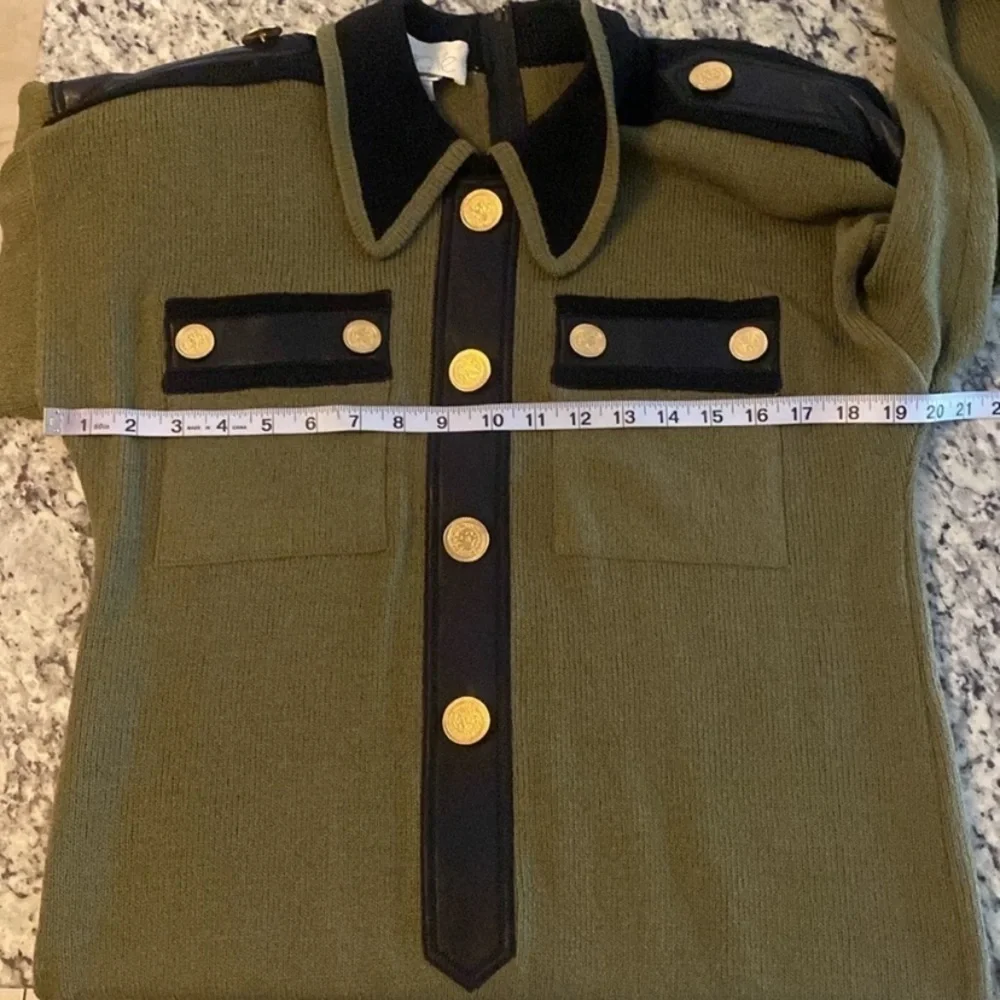 Vintage Cache green black knit military influenced dress Medium M W3 - Picture 11 of 12